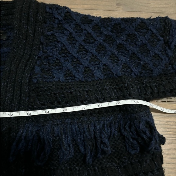Lucky Brand Chunky Stevie Boho Fringe Navy Blue Black Long Knit Cardigan XS - Picture 5 of 8